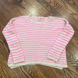 New Scotland sz L large 100% Cashmere cropped pink strip sweater so SOFT